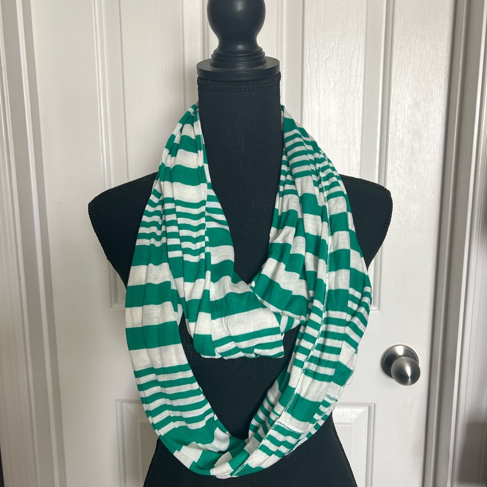 Green and White Stripped Thin Circle Scarf